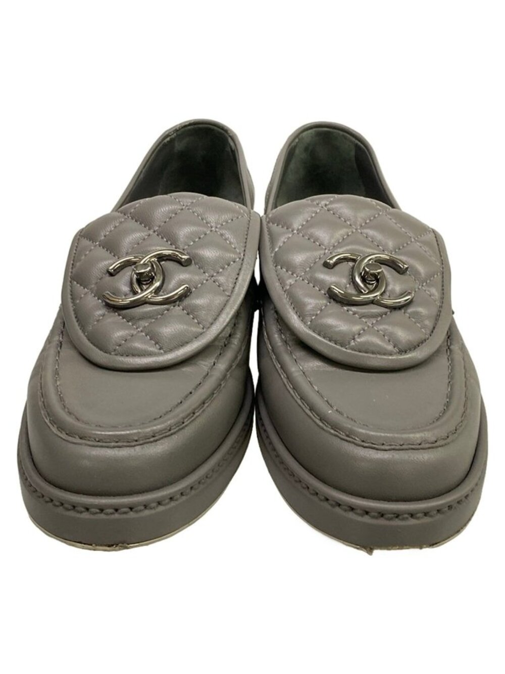 Chanel Loafers 37 C Gray Silver Turnlock Lambskin - Picture 5 of 14